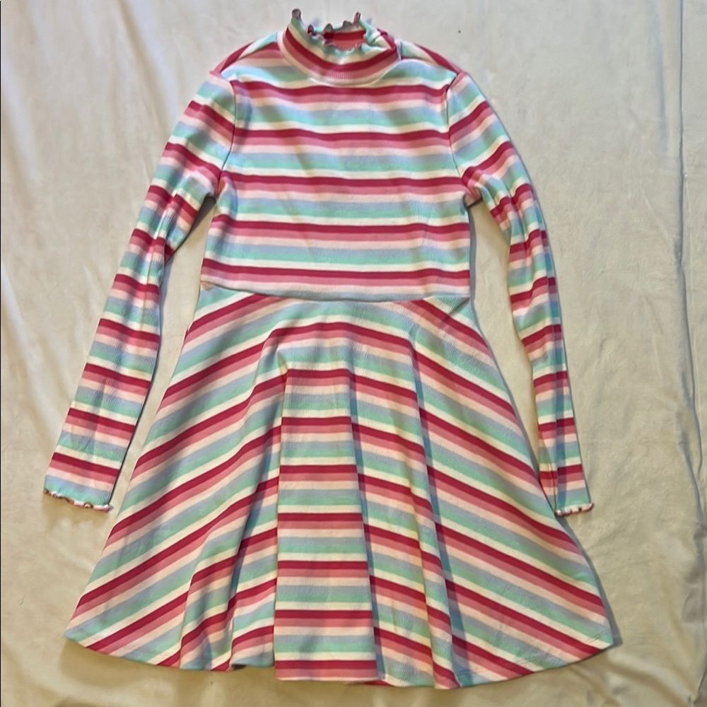 Janie and Jack Pink and Blue Mock Neck Cuffed Sleeve Sweater Dress